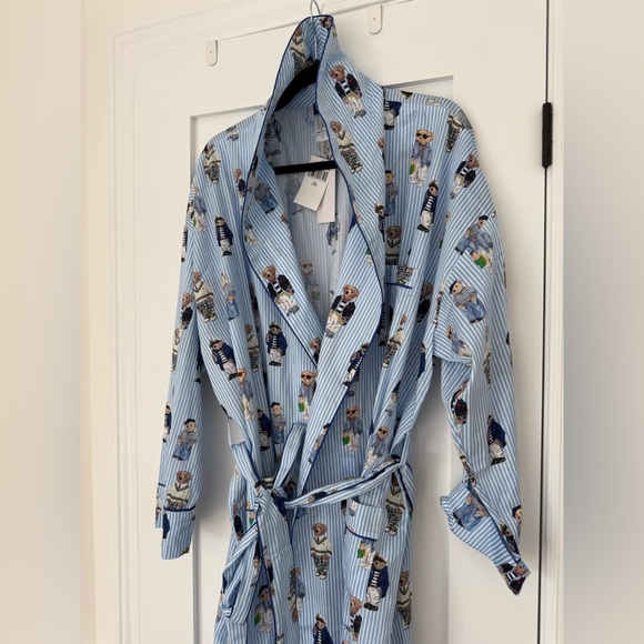 Polo Ralph Lauren Polo Bear Robe BNWT L/XL Luxury Blue Stripe Iconic Print - Picture 7 of 10